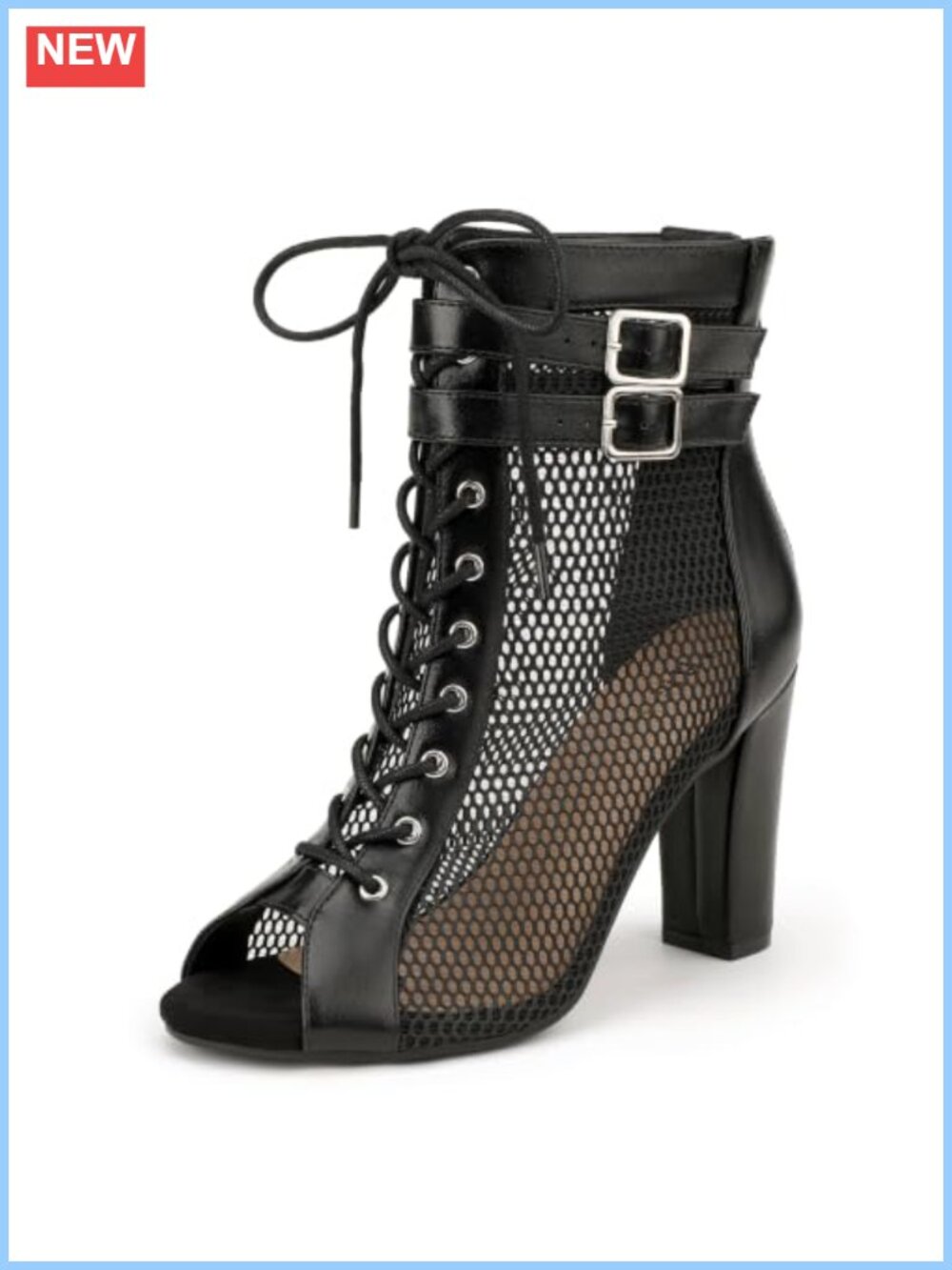Peep Toe Heeled Sandals Block Heel Ankle Strap Mesh Dress Shoes